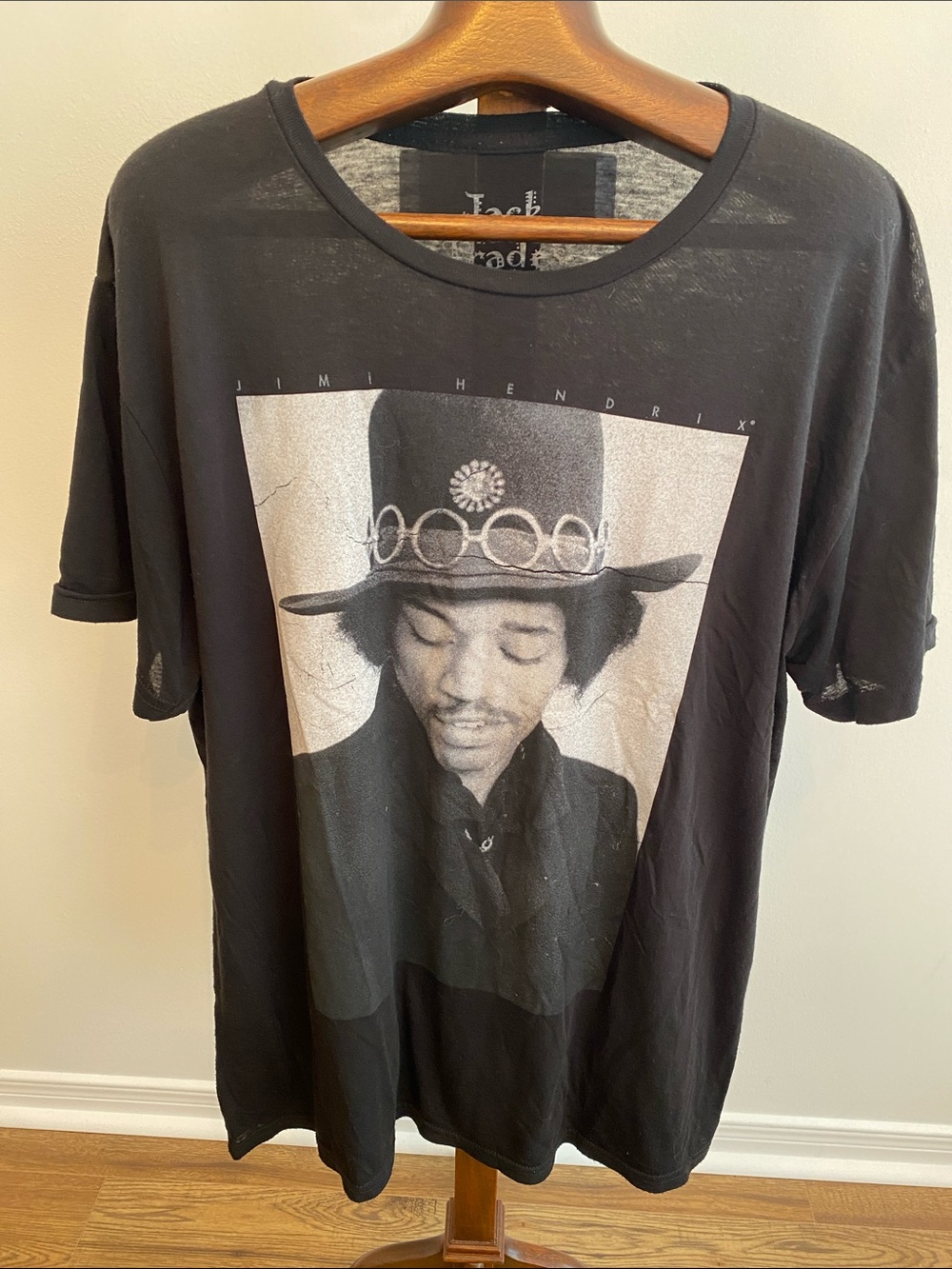 Jimi Hendrix Black Graphic Short-Sleeve Men’s T-Shirt - Band Portrait Print